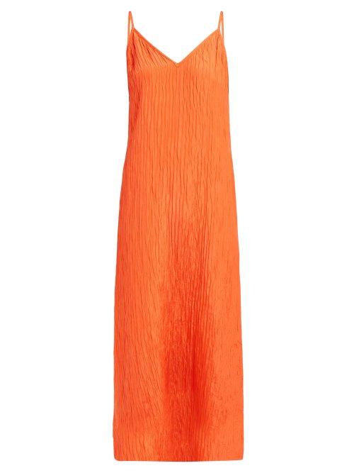 Matchesfashion.com Raey - V Neck Crinkled Silk Midi Slip Dress - Womens - Orange