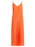 Matchesfashion.com Raey - V Neck Crinkled Silk Midi Slip Dress - Womens - Orange