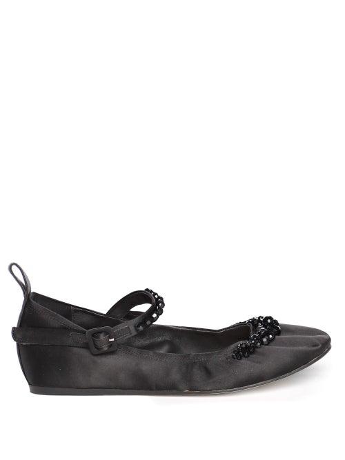 Simone Rocha - Beaded Satin Mary Jane Flats - Womens - Black