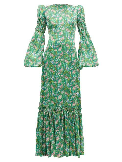 Matchesfashion.com The Vampire's Wife - Festival Floral Print Silk Charmeuse Maxi Dress - Womens - Green Multi