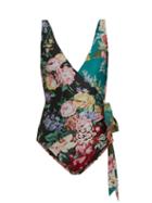 Matchesfashion.com Zimmermann - Allia Floral Print Swimsuit - Womens - Black