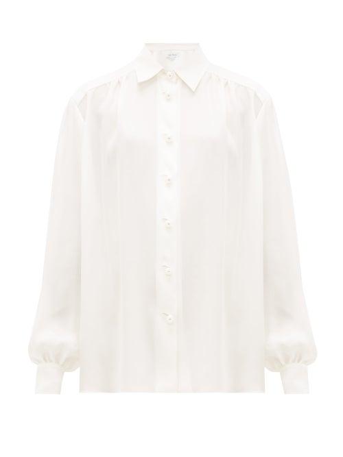 Matchesfashion.com Ryan Roche - Faux-pearl Buttoned Silk Blouse - Womens - White