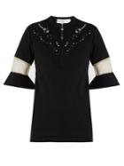 Toga Embellished-yoke Fluted-cuff Top