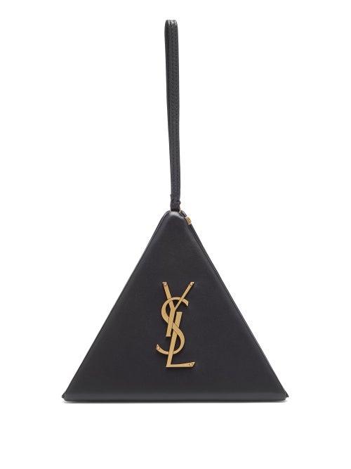 Matchesfashion.com Saint Laurent - Logo Plaque Pyramid Leather Wristlet Clutch - Womens - Black