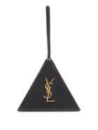 Matchesfashion.com Saint Laurent - Logo Plaque Pyramid Leather Wristlet Clutch - Womens - Black