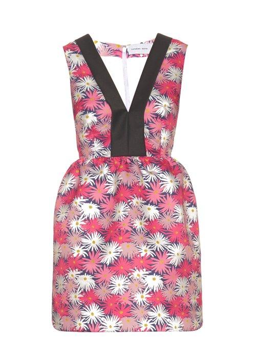 Matchesfashion.com Caterina Gatta - Contrast Neckline Daisy Print Dress - Womens - Pink Multi