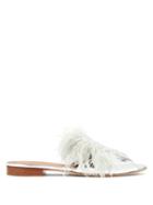 Matchesfashion.com Malone Souliers - Mendy Feather Trimmed Elaphe Slides - Womens - Silver
