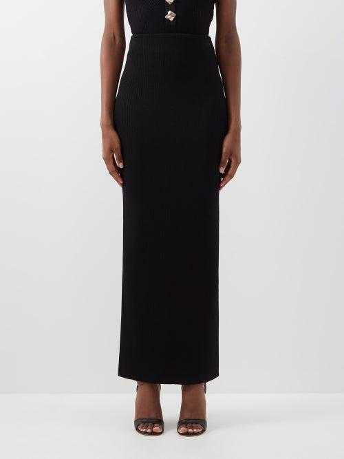 Self-portrait - Ribbed-knit Column Maxi Skirt - Womens - Black