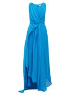 Matchesfashion.com Preen By Thornton Bregazzi - Kimberly Asymmetric Pliss Georgette Dress - Womens - Blue