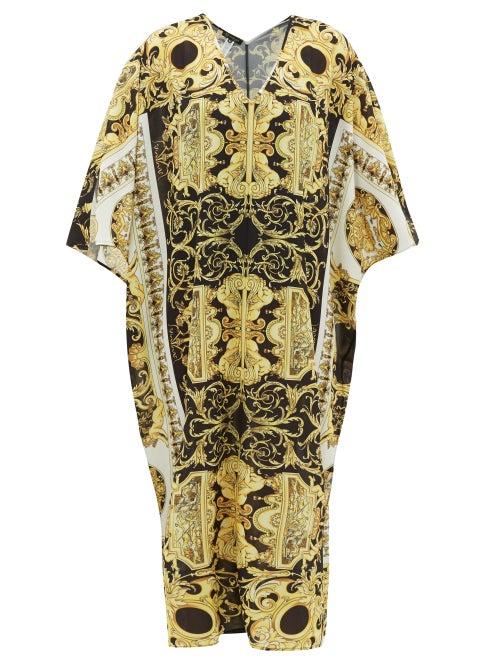 Matchesfashion.com Versace - Baroque-print Georgette Kaftan - Womens - Black Gold