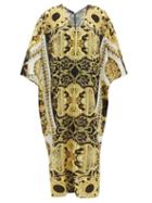 Matchesfashion.com Versace - Baroque-print Georgette Kaftan - Womens - Black Gold