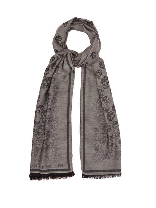 Matchesfashion.com Alexander Mcqueen - Skull Jacquard Wool And Silk Blend Scarf - Mens - Grey