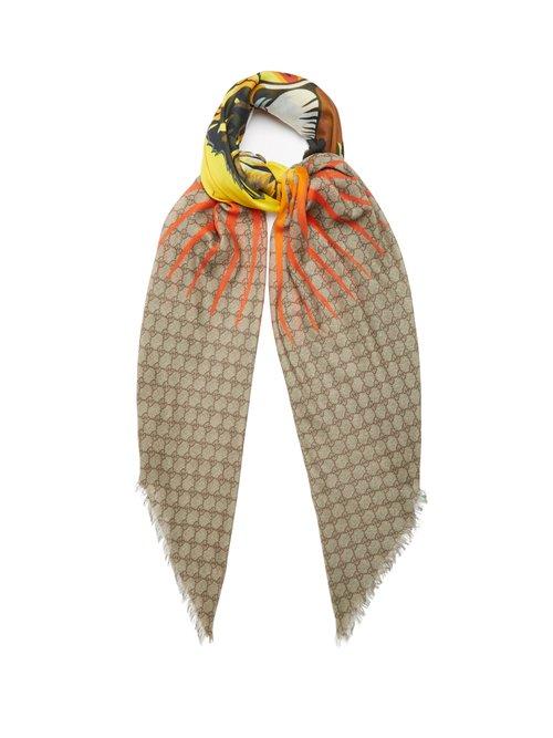 Matchesfashion.com Gucci - Gg Supreme And Angry Cat Print Scarf - Mens - Brown Multi