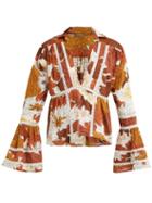 Matchesfashion.com Dodo Bar Or - Enid V Neck Lace Insert Cotton Shirt - Womens - Brown Print