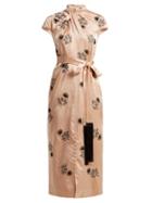 Matchesfashion.com Erdem - Finn Floral Beaded Silk Satin Dress - Womens - Pink Multi
