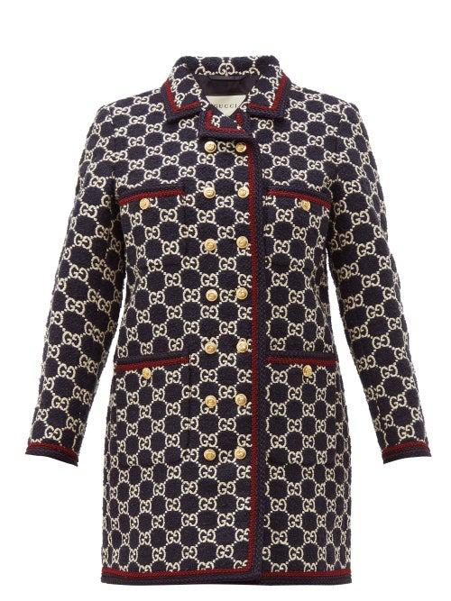 Matchesfashion.com Gucci - Gg Monogram Tweed Single Breasted Coat - Womens - Navy Multi