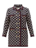 Matchesfashion.com Gucci - Gg Monogram Tweed Single Breasted Coat - Womens - Navy Multi