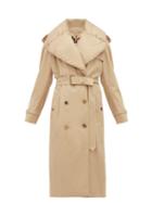 Matchesfashion.com Burberry - Padded Collar Cotton Gabardine Trench Coat - Womens - Light Beige