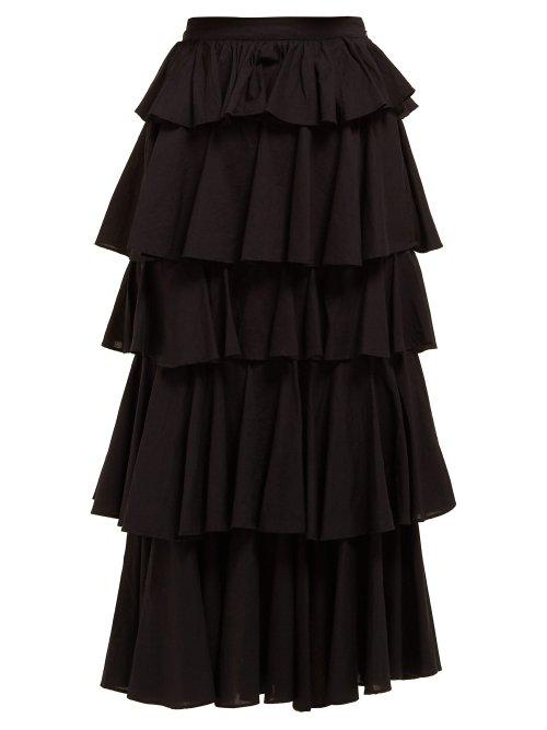 Matchesfashion.com Rhode Resort - Romeo High Rise Tiered Cotton Midi Skirt - Womens - Black