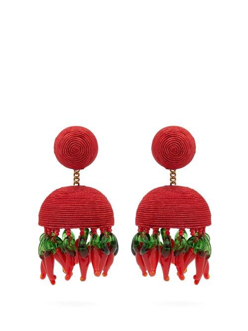 Matchesfashion.com Rebecca De Ravenel - Paprika Beaded Cord Clip On Earrings - Womens - Red