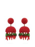 Matchesfashion.com Rebecca De Ravenel - Paprika Beaded Cord Clip On Earrings - Womens - Red