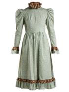 Matchesfashion.com Batsheva - Floral Print Ruffle Trimmed Prairie Dress - Womens - Green Multi