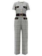 Matchesfashion.com Gucci - Prince Of Wales Checked Twill Jumpsuit - Womens - Grey Multi
