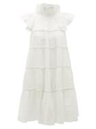 Matchesfashion.com Rhode - Tiffany Ruffled Cotton-blend Mini Dress - Womens - White