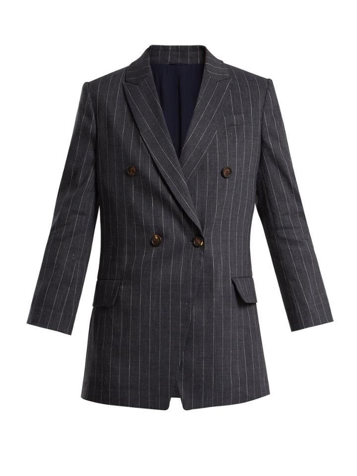 Brunello Cucinelli Double-breasted Pinstriped Linen-blend Blazer