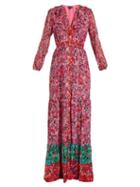 Matchesfashion.com Saloni - Ginny Floral Print Silk Crepe Dress - Womens - Pink Multi