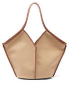 Matchesfashion.com Hereu - Calella Leather-trimmed Organic-cotton Tote Bag - Womens - Khaki Multi