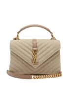 Matchesfashion.com Saint Laurent - College Leather-trim Canvas Bag - Womens - Light Beige