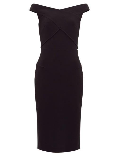 Matchesfashion.com Roland Mouret - Amarula Off-the-shoulder Wool-crepe Dress - Womens - Black