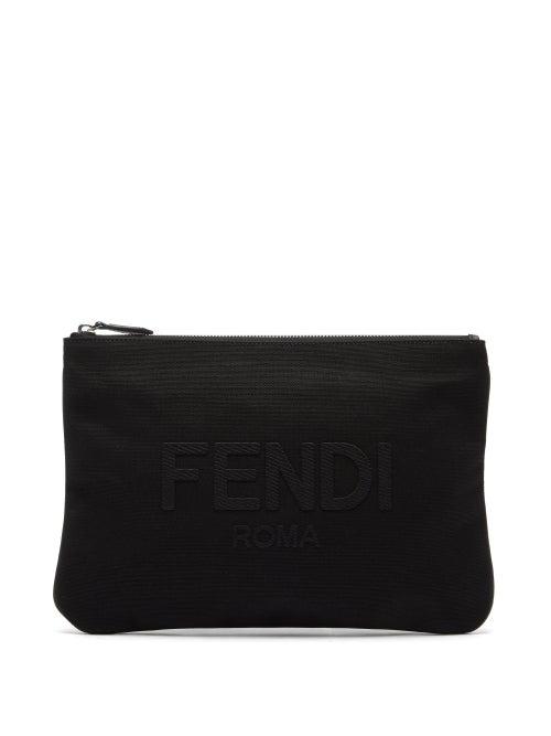 Matchesfashion.com Fendi - Logo-appliqu Cotton-canvas Pouch - Mens - Black