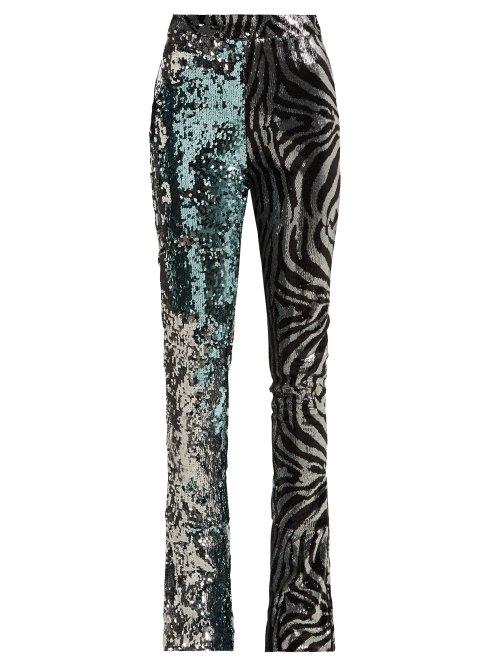Matchesfashion.com Halpern - Sequined Slim Leg Flared Trousers - Womens - Light Blue