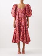 Kika Vargas - Maya Puff-sleeve Floral-print Cotton-blend Dress - Womens - Pink Print