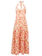 Matchesfashion.com Three Graces London - Ofelia Abstract Ikat-print Halterneck Linen Dress - Womens - Red Print