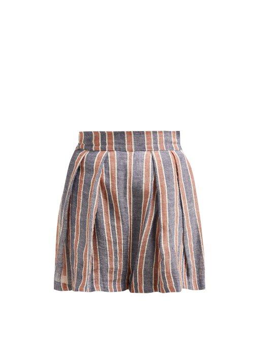 Matchesfashion.com Three Graces London - Kilman Striped Linen Blend Shorts - Womens - Navy Stripe