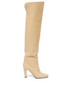 Matchesfashion.com Saint Laurent - Blu Knee-high Leather Boots - Womens - Cream