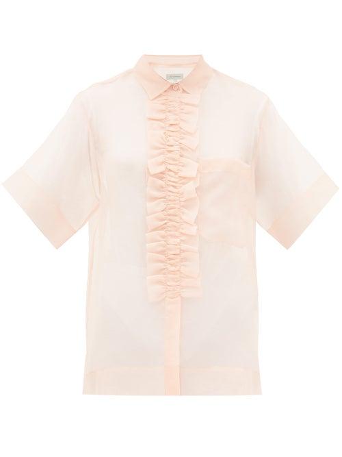 Matchesfashion.com Lee Mathews - Callie Ruffled Placket Silk Organza Blouse - Womens - Pink