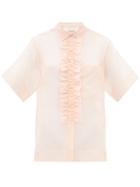 Matchesfashion.com Lee Mathews - Callie Ruffled Placket Silk Organza Blouse - Womens - Pink