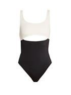Matchesfashion.com Solid & Striped - The Natasha Contrast Panel Cut Out Swimsuit - Womens - Black Cream