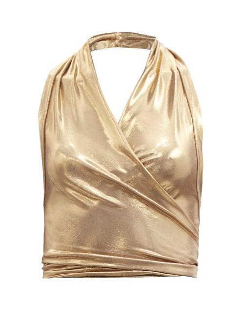 Norma Kamali - Lam Wrap Halterneck Top - Womens - Gold