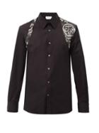 Matchesfashion.com Alexander Mcqueen - Painted Skull-print Harness Cotton-poplin Shirt - Mens - Black