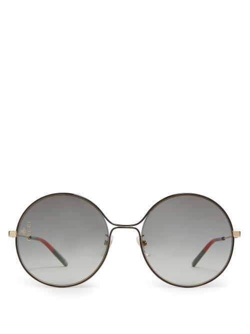 Matchesfashion.com Gucci - Gg Rounded Frame Metal Sunglasses - Womens - Grey Gold