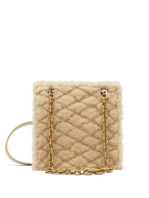 Saint Laurent - Le Maillon Embossed-shearling Shoulder Bag - Womens - Beige