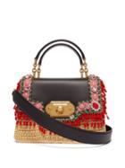 Matchesfashion.com Dolce & Gabbana - Welcome Crystal Embellished Leather And Raffia Bag - Womens - Black Multi