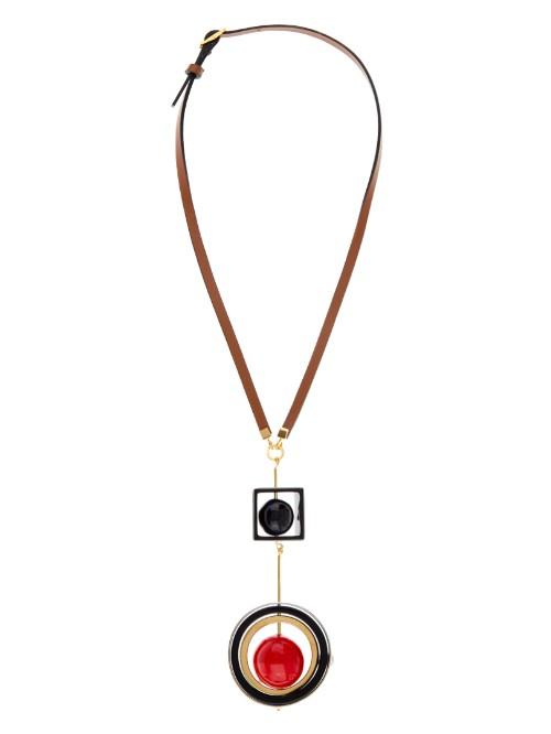 Marni Double Pendant Leather & Resin Necklace