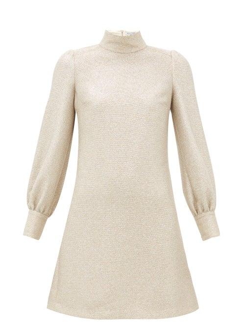 Matchesfashion.com Bella Freud - Valley Of The Dolls Balloon Sleeve Mini Dress - Womens - Light Gold