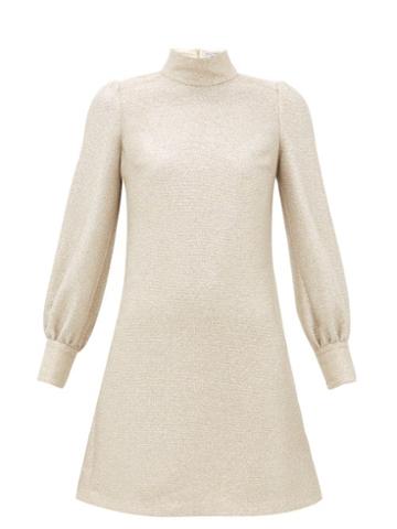 Matchesfashion.com Bella Freud - Valley Of The Dolls Balloon Sleeve Mini Dress - Womens - Light Gold